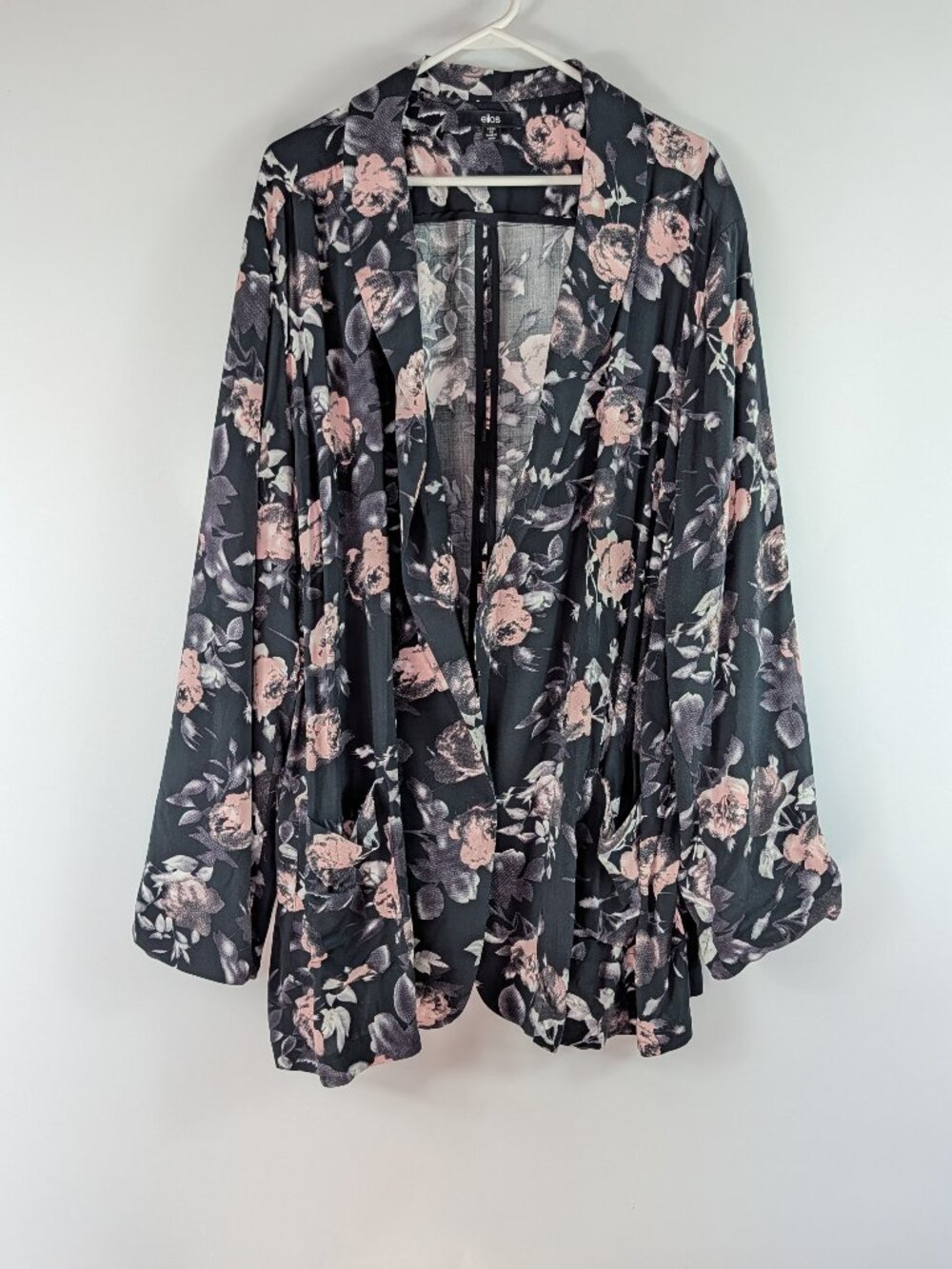 Ellos Lightweight Black Floral Blazer Jacket Single Snap Closure Womens 4X